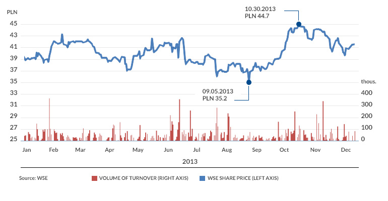 WSE share price in 2013